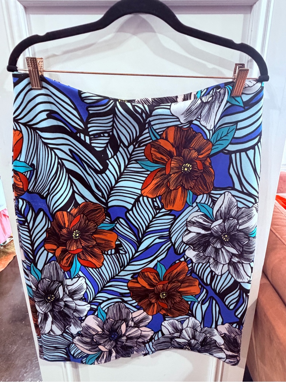 Blue Floral Pencil Skirt